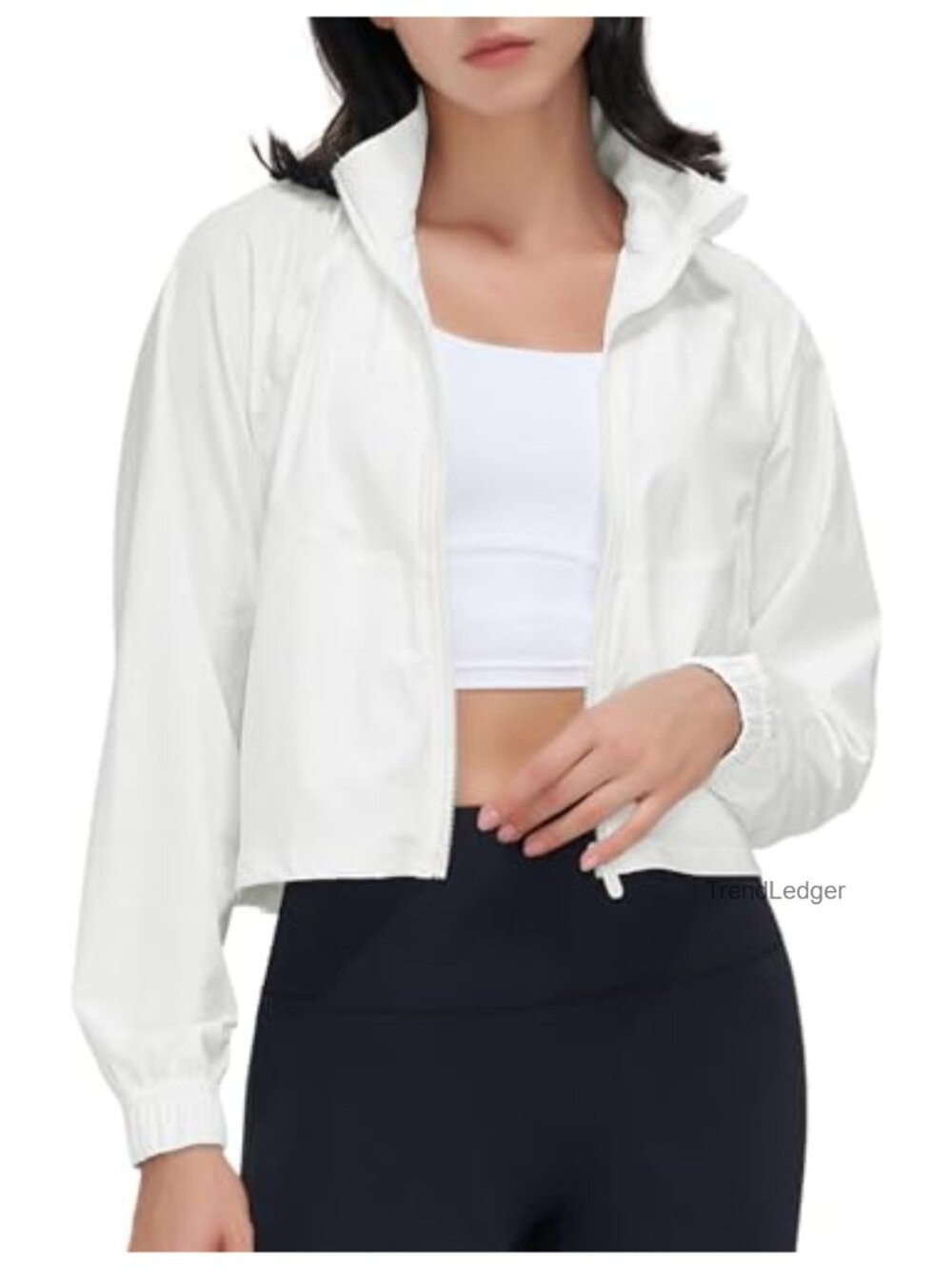 Womens Cropped Athletic Jacket Zip Up Long Sleeve Workout Gym Yoga Running